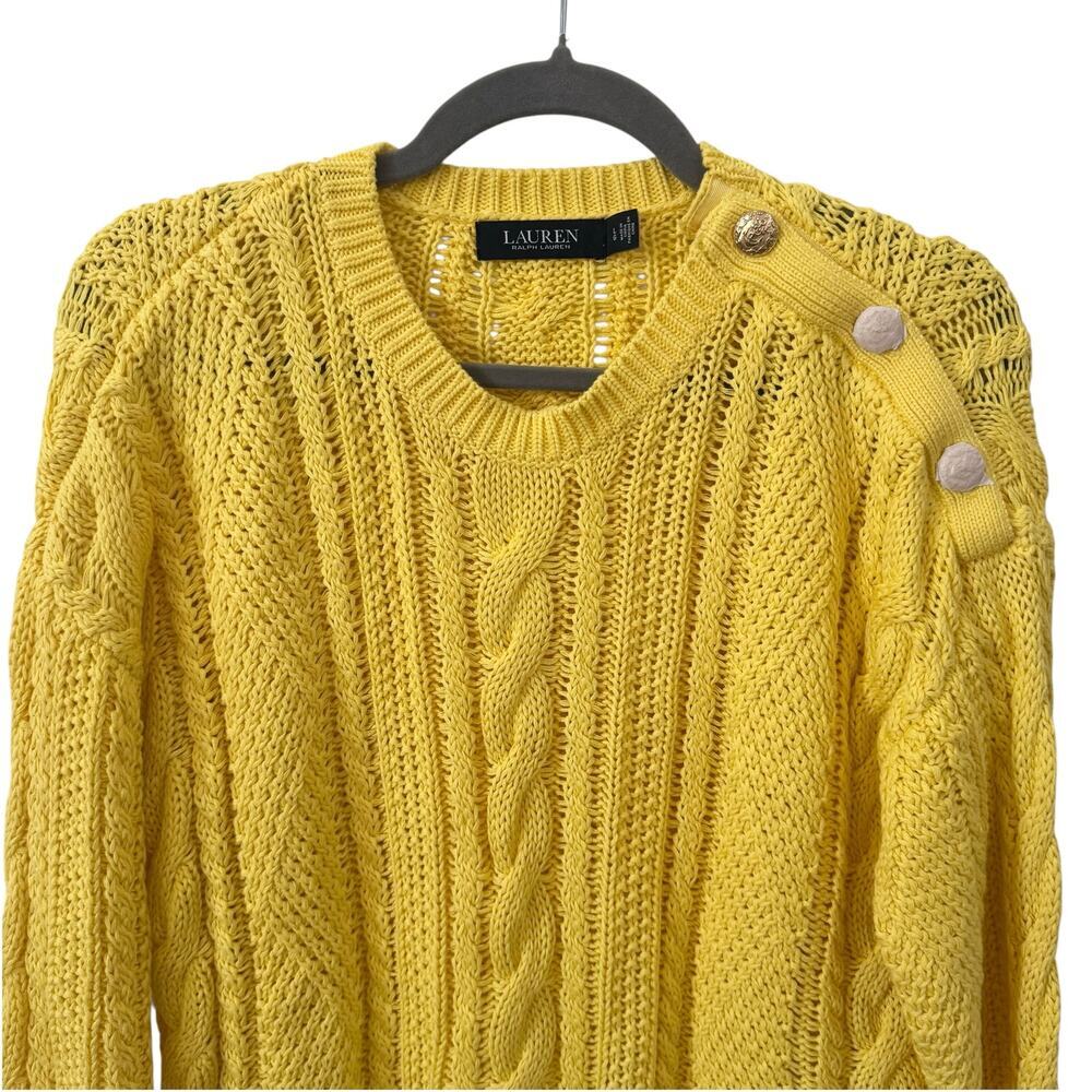 NWOT Ralph Lauren Black Label Aran-Knit Cotton Sweater in "Sunfish Yellow" Sz L - Picture 5 of 10